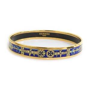 Hermes Hermès bangle bracelet in enamel, metal, gold, and blue. Free shipping...